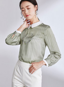 Stylish Striped Lapel Print Pullover Blouse
