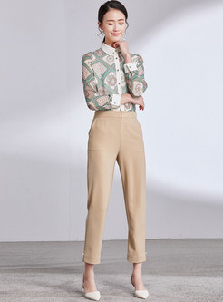 Chic Print Lapel Single-breasted Slim Blouse