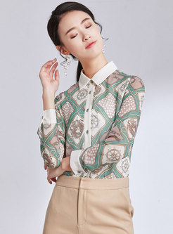 Chic Print Lapel Single-breasted Slim Blouse