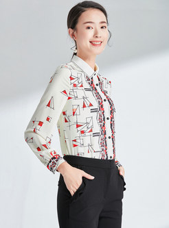 Chic Print Lapel Slim Single-breasted Blouse