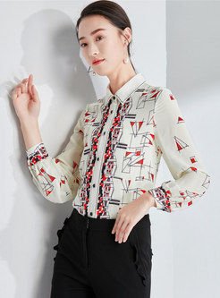 Chic Print Lapel Slim Single-breasted Blouse