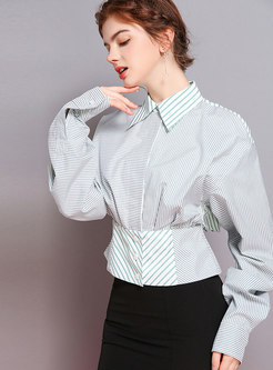 Chic Striped Lapel Hollow Out Tied Blouse