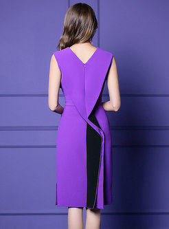 Stylish Color-blocked Sleeveless High Waist Bodycon Dress