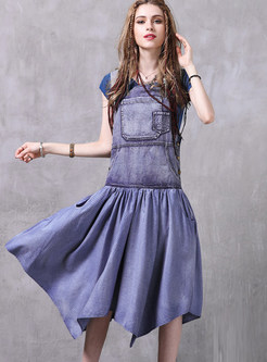 Fashion Irregular Plus Size Denim Strap Dress