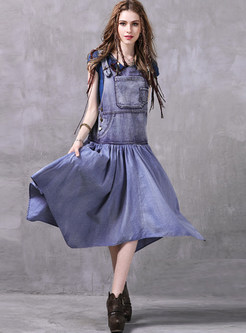 Fashion Irregular Plus Size Denim Strap Dress