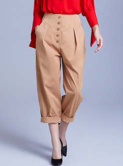 Casual High Waist Solid Color Harem Pants With Button