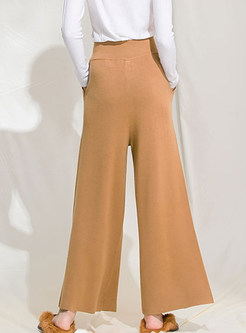 Chic Solid Color High Waist Tied Wide Leg Pants