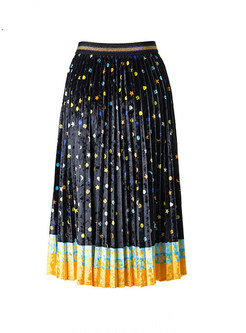 Fashion Elastic Waist Print Pleated Skirt