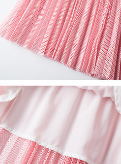Sweet Fashion Easy-matching High Waist Pleated Skirt