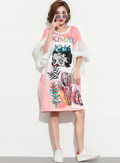 Cartoon Pattern Sequin Loose T-shirt Dress