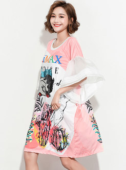 Cartoon Pattern Sequin Loose T-shirt Dress