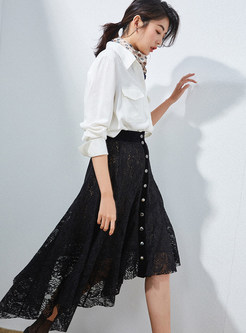Stylish Hollow Out Lace Irregular Big Hem Skirt