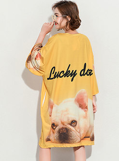 Casual Dog Pattern O-neck Loose T-shirt Dress