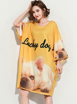 Casual Dog Pattern O-neck Loose T-shirt Dress
