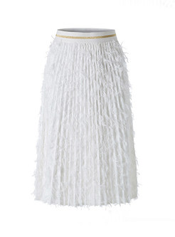 Sweet Solid Color Easy-matching Feather Pleated Skirt