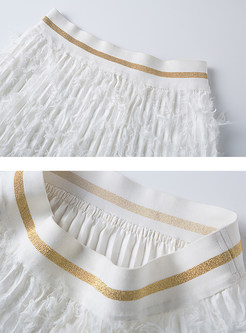 Sweet Solid Color Easy-matching Feather Pleated Skirt