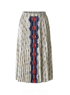 Casual Elastic Waist Plaid Print Pleated Skirt