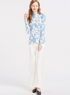 Fashion Standing Collar Long Sleeve Print Sweater