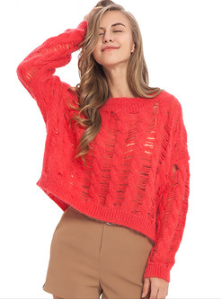 O-neck Hollow Out Loose Pullover Sweater