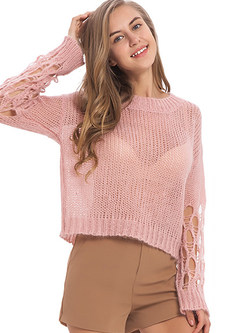 Sweet Long Sleeve Hollow Out Sweater
