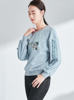 Casual O-neck Embroidered Loose Sweatshirt