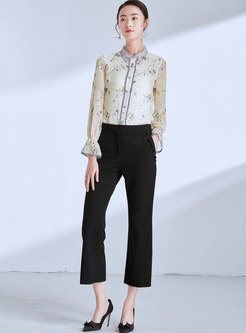 Chic Floral Lapel Flare Sleeve Single-breasted Blouse