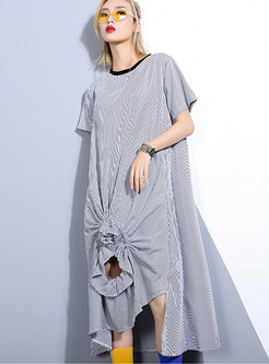 O-neck Short Sleeve Asymmetric T-shirt Dress