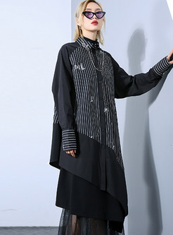 Trendy Plus Size Long Sleeve Irregular Shirt Dress