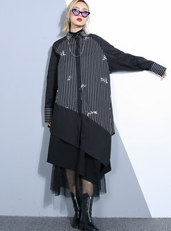 Trendy Plus Size Long Sleeve Irregular Shirt Dress