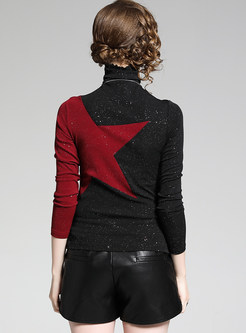 High Neck Star Pattern Color-blocked T-shirt