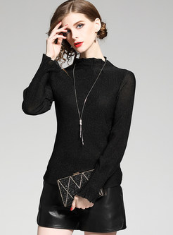 Brief Solid Color Long Sleeve Slim T-shirt