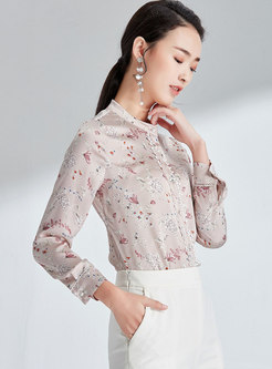 Floral Stand Collar Single-breasted Slim Blouse