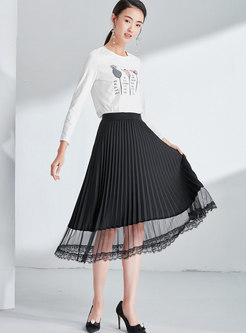 Black Elastic Waist Pleated Skirt