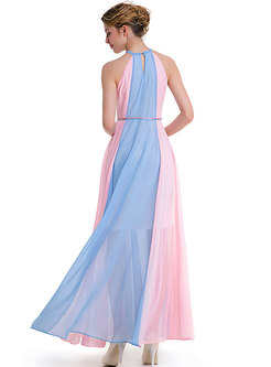 Color-blocked Bohemia Sleeveless Hem Maxi Dress