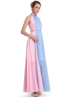 Color-blocked Bohemia Sleeveless Hem Maxi Dress