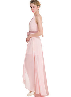 Color-blocked Sleeveless Asymmetric Maxi Dress