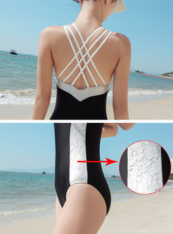 Lace Splicing O-neck One Piece Swimwear