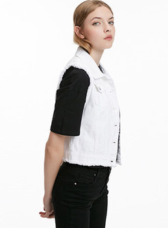White Turn Down Collar Single-breasted Vest