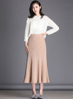 Brief Pure Color A Line Knitted Skirt