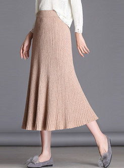 Brief Pure Color A Line Knitted Skirt