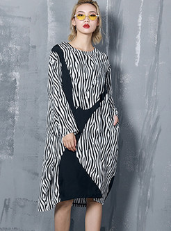 Casual Long Sleeve Plus Size Striped T-shirt Dress