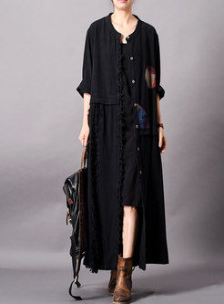 O-neck Patchwork Single-breasted Long Overcoat