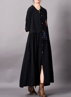 O-neck Patchwork Single-breasted Long Overcoat