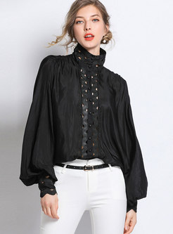 Chic Bat Sleeve Hollow Out Single-breasted Blouse