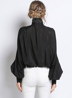 Chic Bat Sleeve Hollow Out Single-breasted Blouse