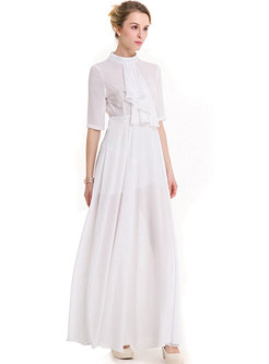 Elegant Stand Collar High Waist Slim Maxi Dress