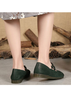 Women Daily Flower Round Head Leather Shoes