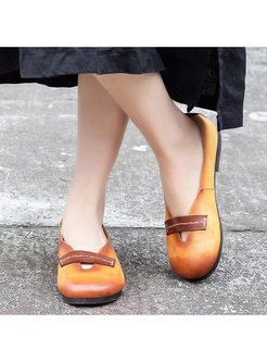 Vintage Leather Gradient Color Flat Loafers