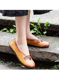 Vintage Leather Gradient Color Flat Loafers