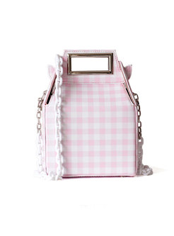 Pink Plaid Chain Top Handle & Crossbody Bag